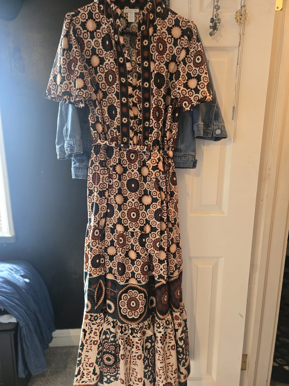 London Times Black, Cream & Rust Printed Maxi Dress